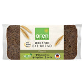 Aren Organic Rye Bread Plain 500g is a healthy, vegan, plain bread that's cholesterol-free, high in fibre, low in fat, wheat-free, and features certification logos.